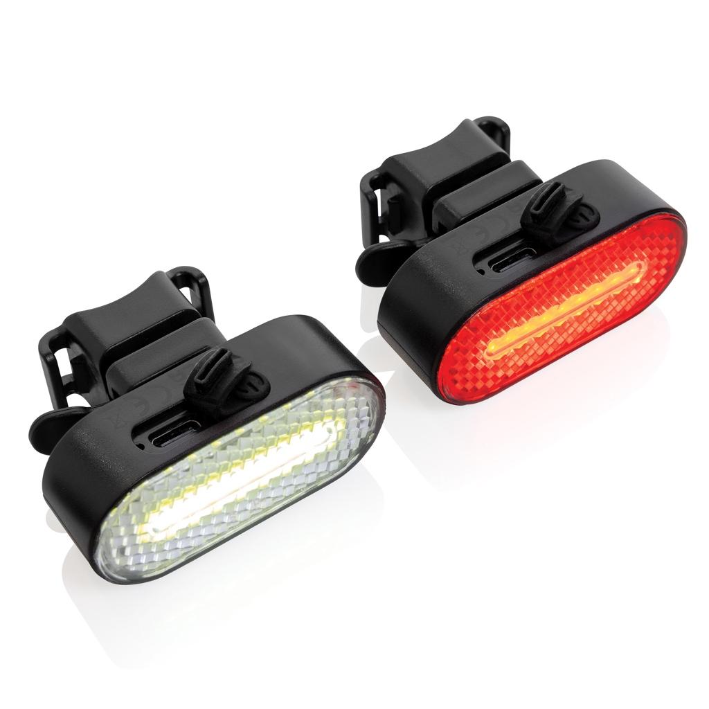 Lumino RCS recycled plastic USB re-chargeable bike light set black