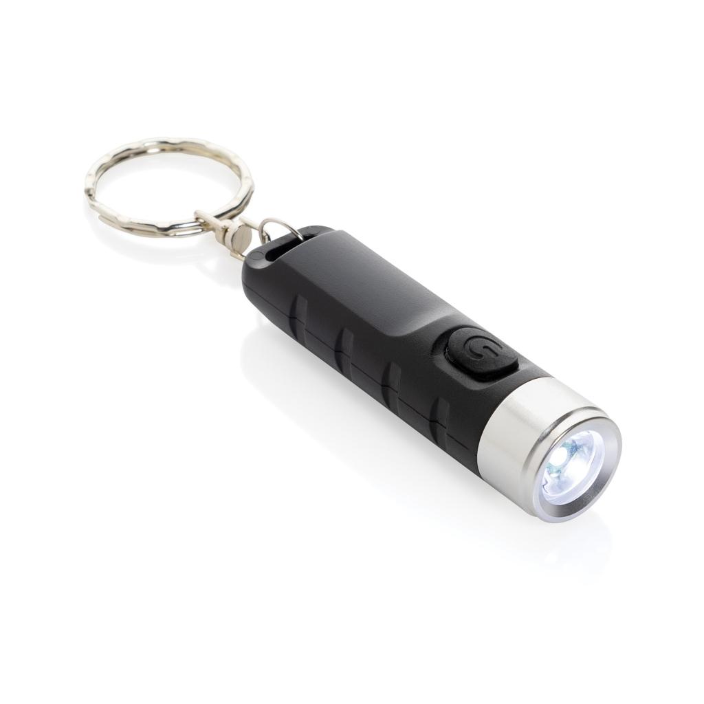Globix RCS recycled plastic USB re-chargeable keychain torch black