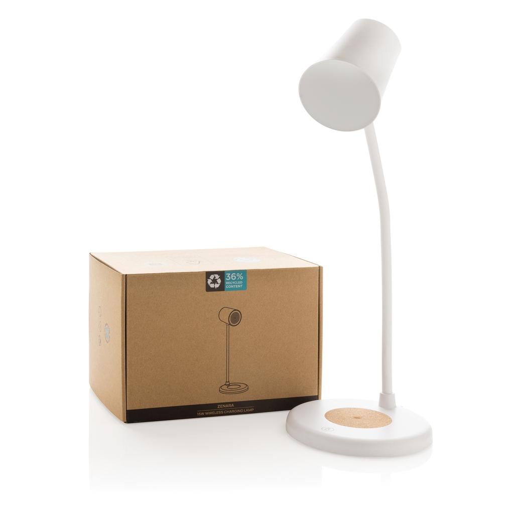 Zenara RCS recycled plastic and cork 15W wireless desk lamp transparent
