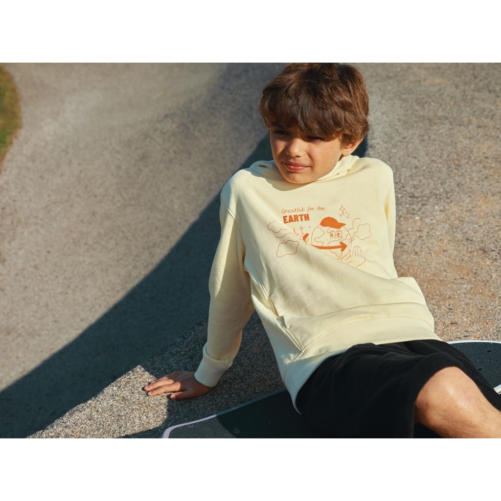 Iqoniq Yengo kids recycled cotton hoodie with sidepockets cream yellow 13 - 14 ani