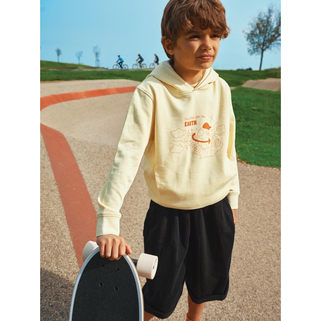 Iqoniq Yengo kids recycled cotton hoodie with sidepockets cream yellow 13 - 14 ani