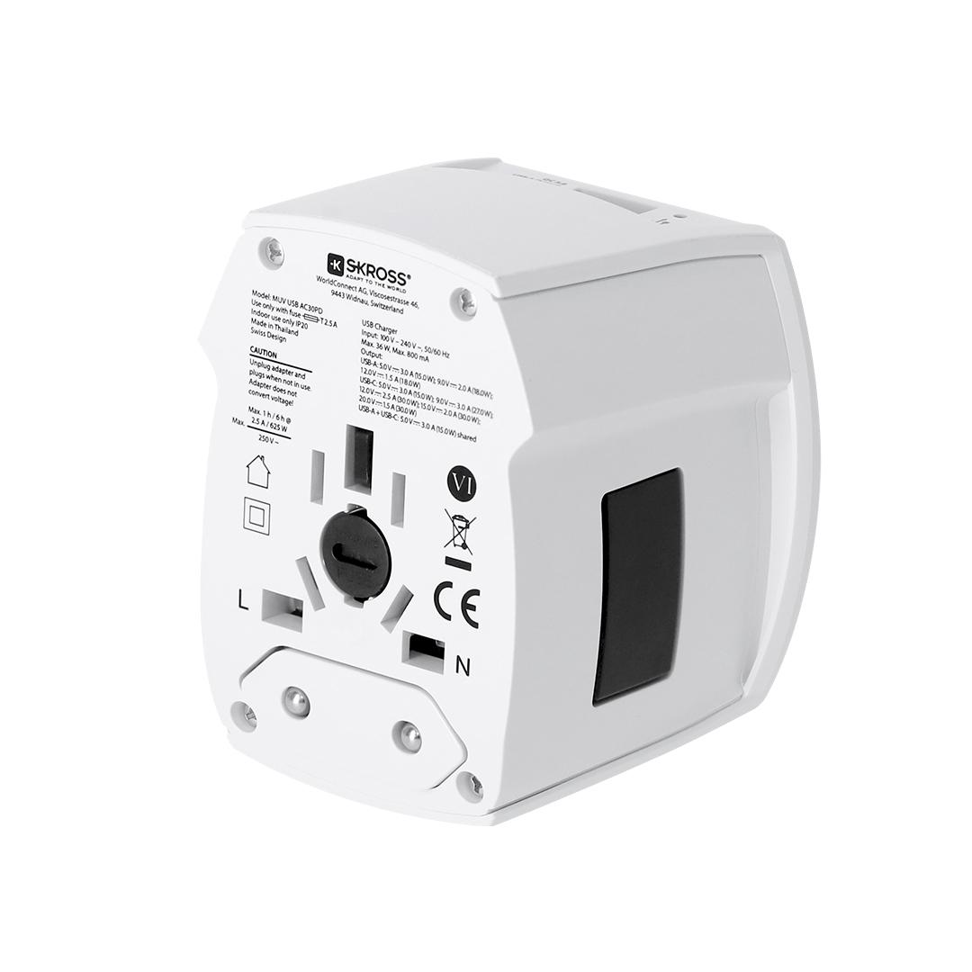 Adaptor universal de călătorie Skross MUV USB 30W PD alb