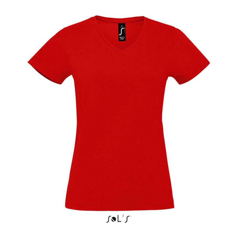 Tricou cu guler în V pentru femei Sol's Imperial  Rosu XL