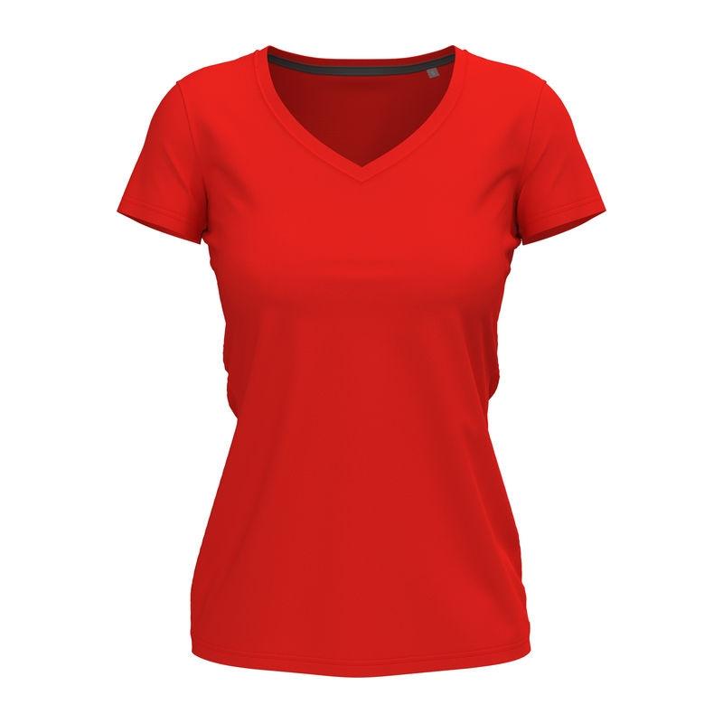Tricou damă Stretch-T cu guler în V Rosu XS