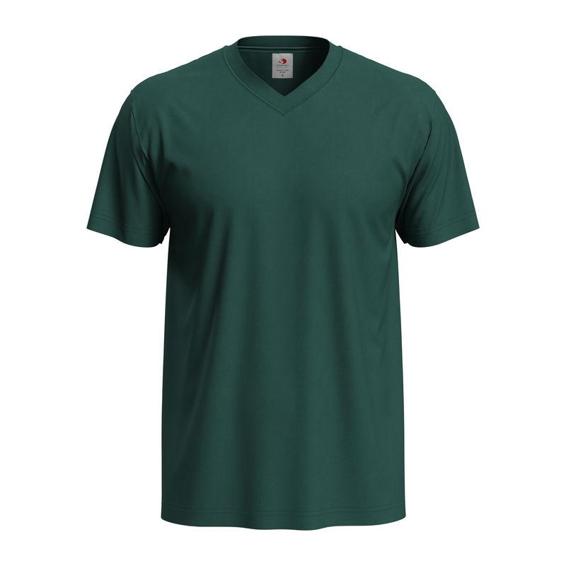 Tricou Unisex Classic-T cu guler în V VERDE STICLĂ M