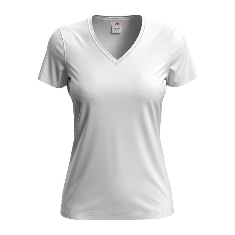 Tricou damă Classic-T cu guler în V Alb XS