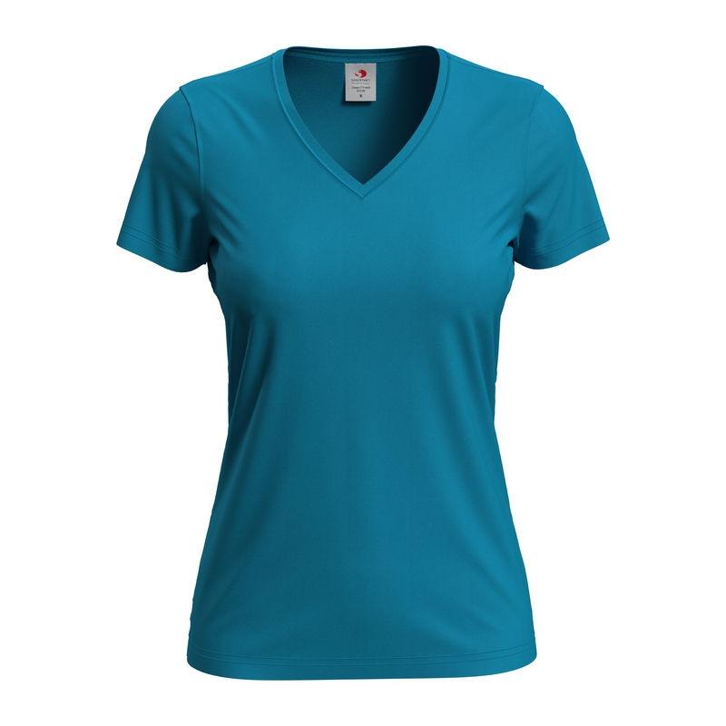 Tricou damă Classic-T cu guler în V Ocean Blue S