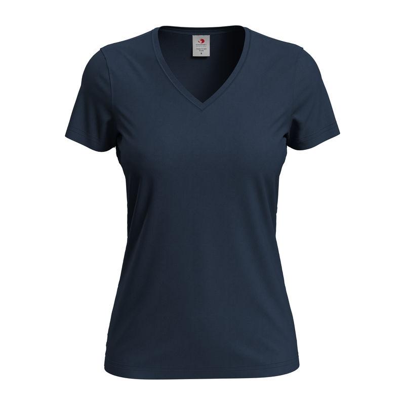 Tricou damă Classic-T cu guler în V Blue Midnight XS