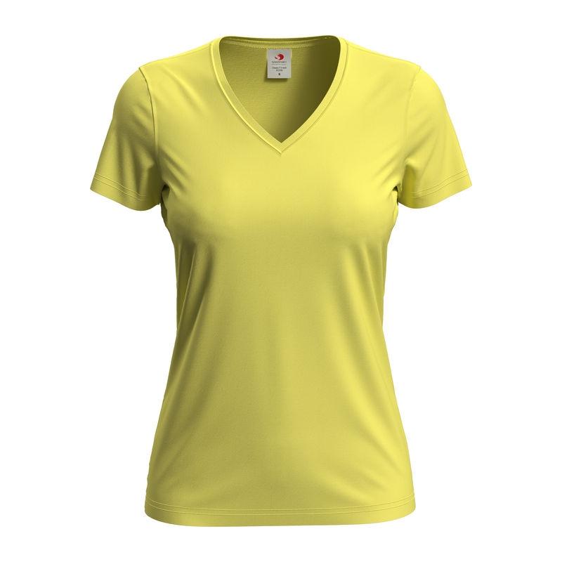 Tricou damă Classic-T cu guler în V Galben S