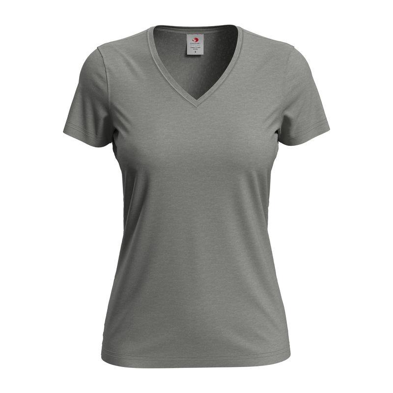 Tricou damă Classic-T cu guler în V Gri XS