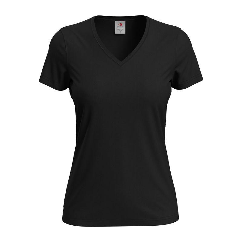 Tricou damă Classic-T cu guler în V Black Opal XS