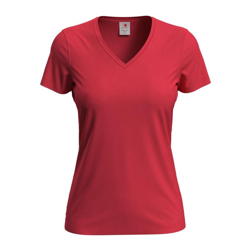 Tricou damă Classic-T cu guler în V Rosu XS