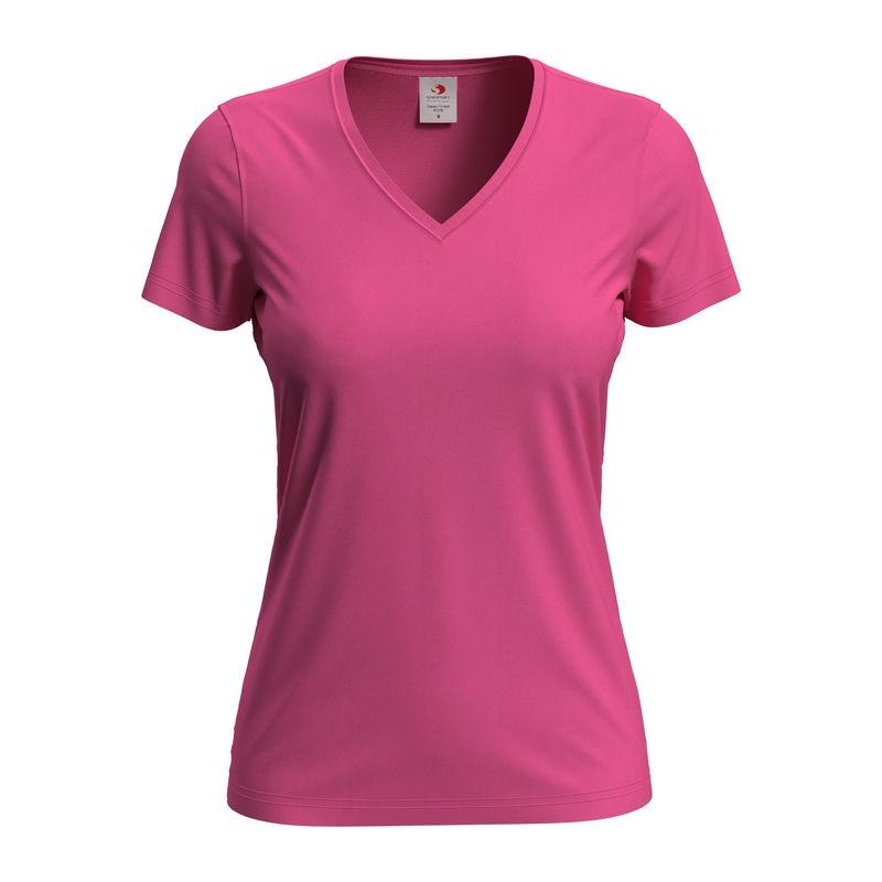 Tricou damă Classic-T cu guler în V Roz S