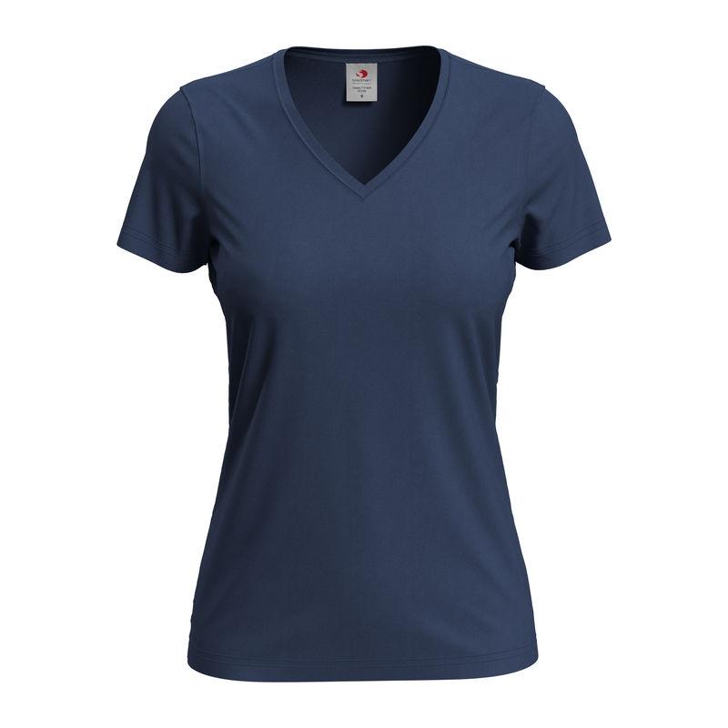 Tricou damă Classic-T cu guler în V BLEUMARIN XS