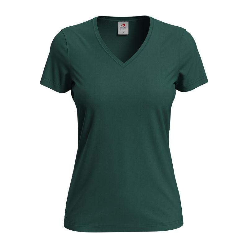Tricou damă Classic-T cu guler în V VERDE STICLĂ S