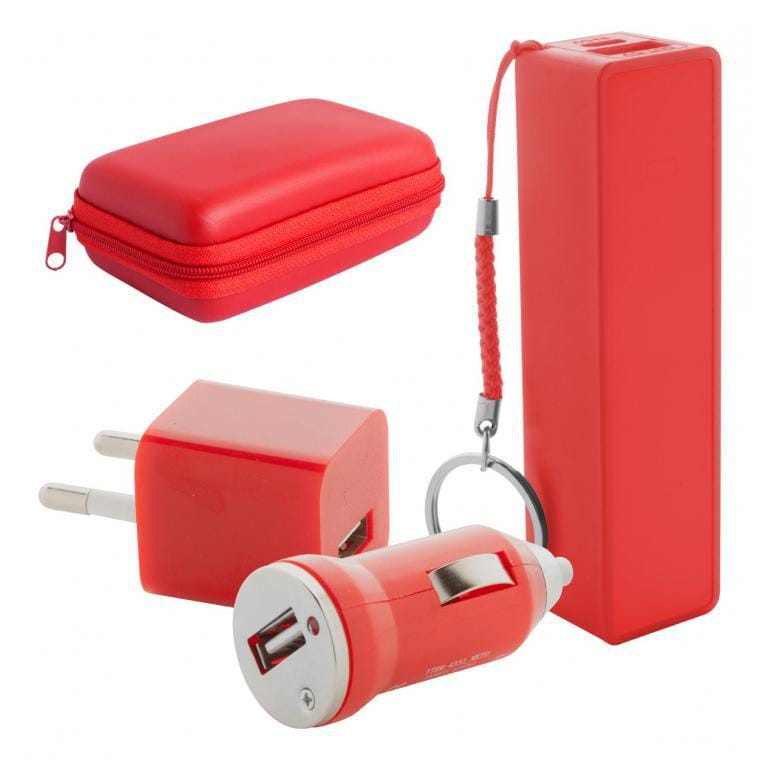 Set baterie externă și încărcător USB Rebex Roșu