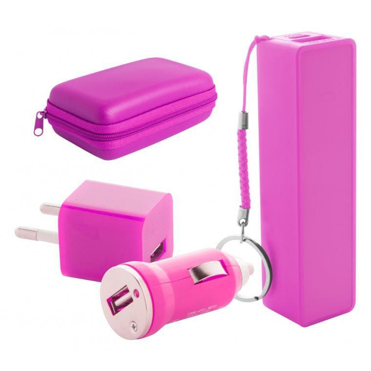 Set baterie externă și încărcător USB Rebex roz