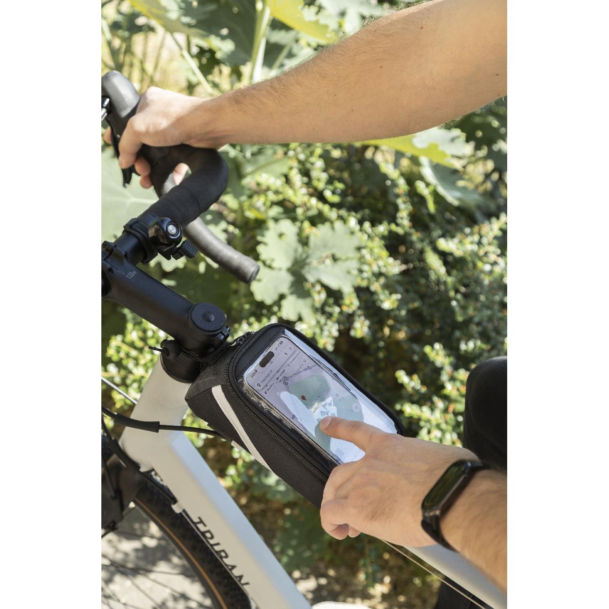 Geantă de bicicletă cu suport pentru telefon mobil, RPET Velofon Negru