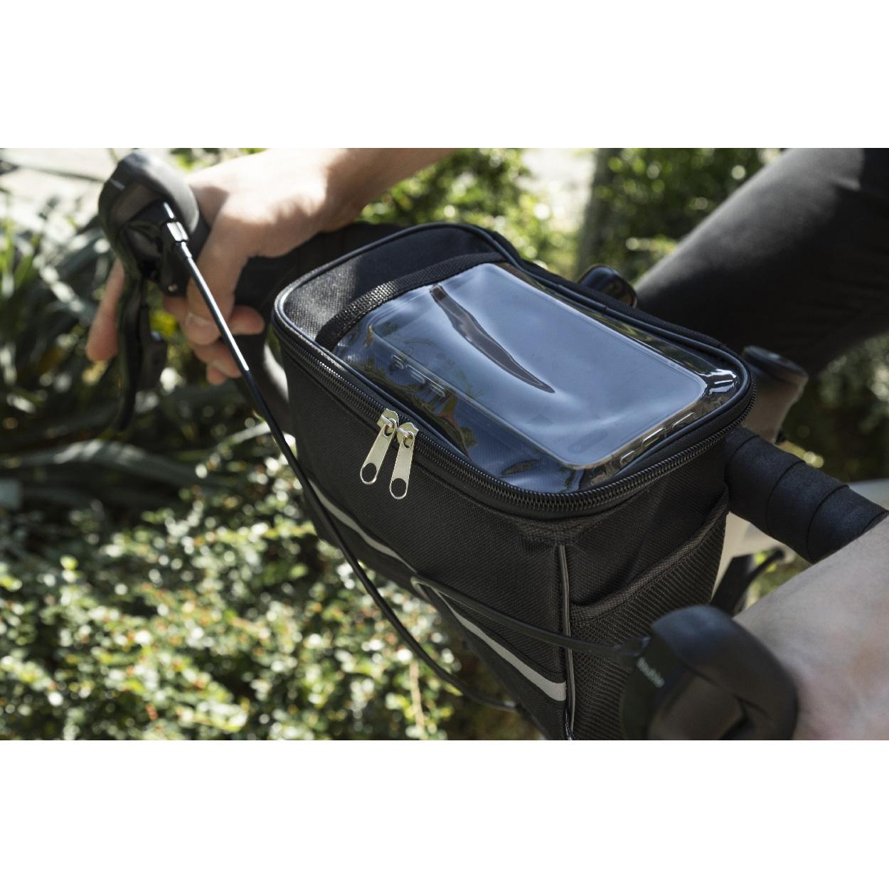 Geantă de bicicletă cu suport pentru telefon mobil, RPET Velofon Plus Negru