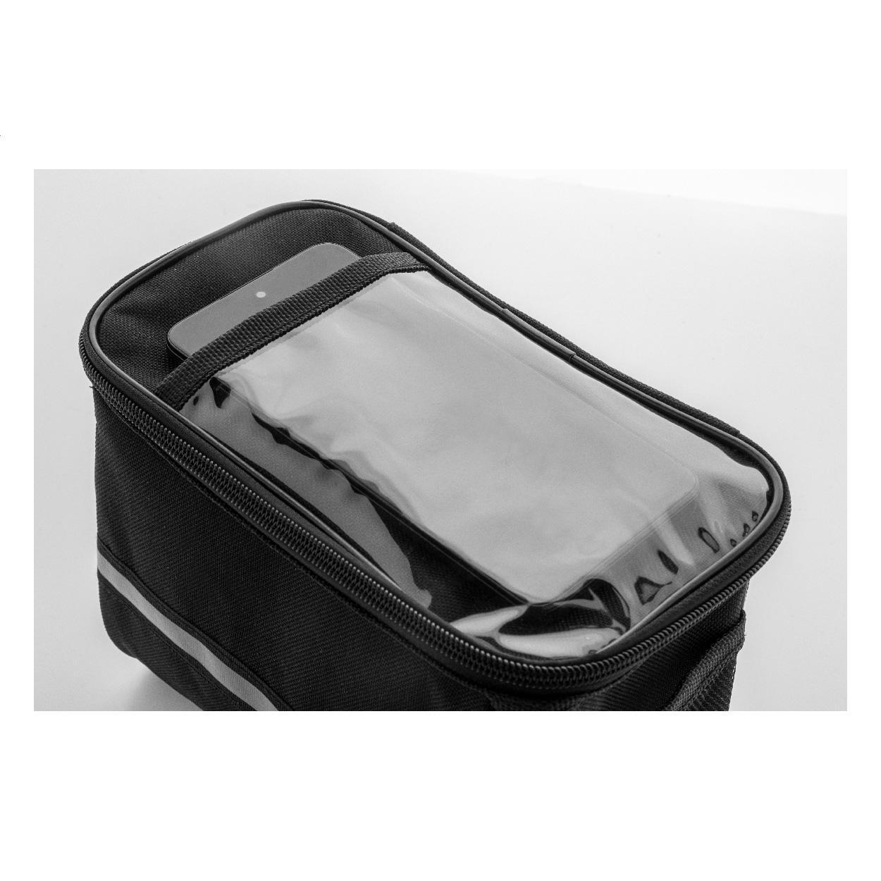 Geantă de bicicletă cu suport pentru telefon mobil, RPET Velofon Plus Negru