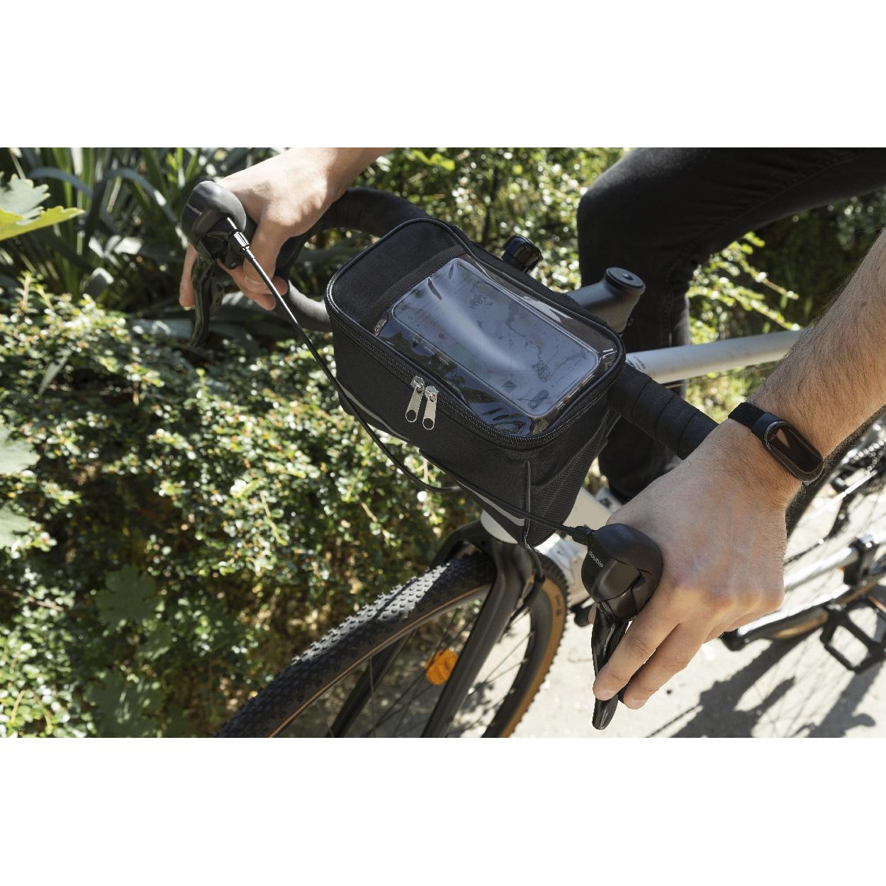 Geantă de bicicletă cu suport pentru telefon mobil, RPET Velofon Plus Negru