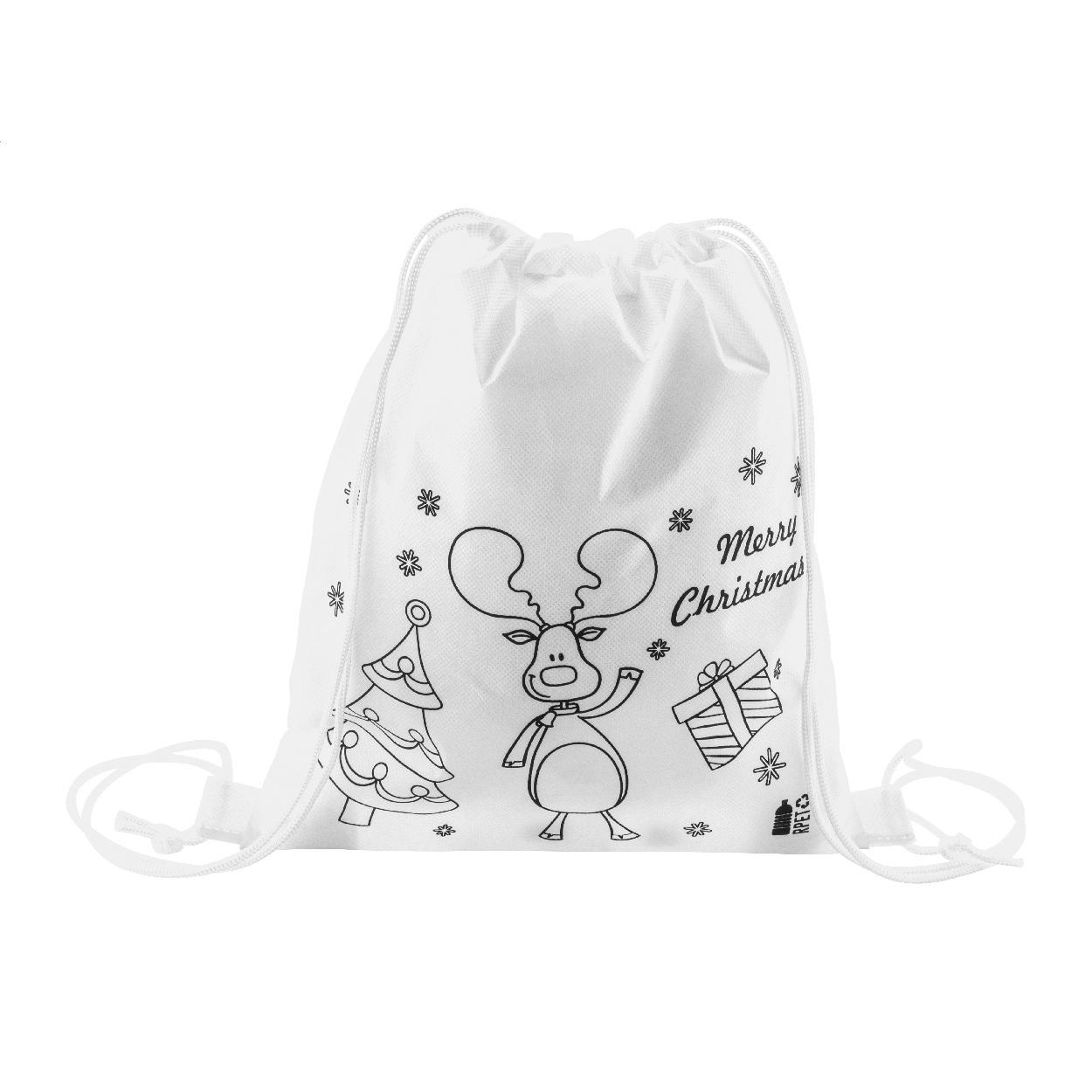 Rucsac cu șnur și set de colorat, design de Crăciun Julfar Bag A Alb