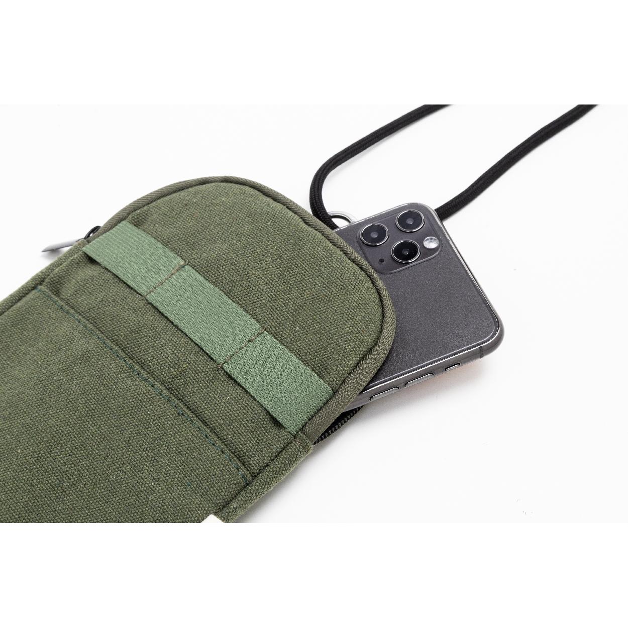 Geantă crossbody pentru telefon mobil din pânză reciclată CanvaFon Verde