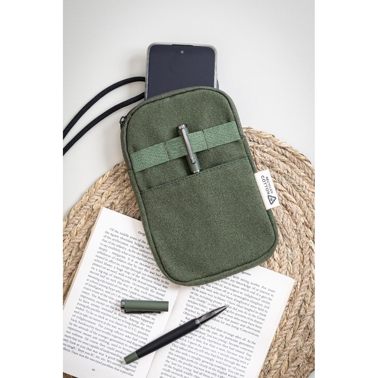 Geantă crossbody pentru telefon mobil din pânză reciclată CanvaFon Verde