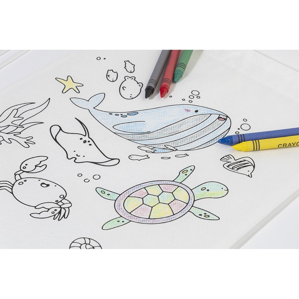 Săculeț cu șnur pentru colorat RPET, model animale Zocolo Alb