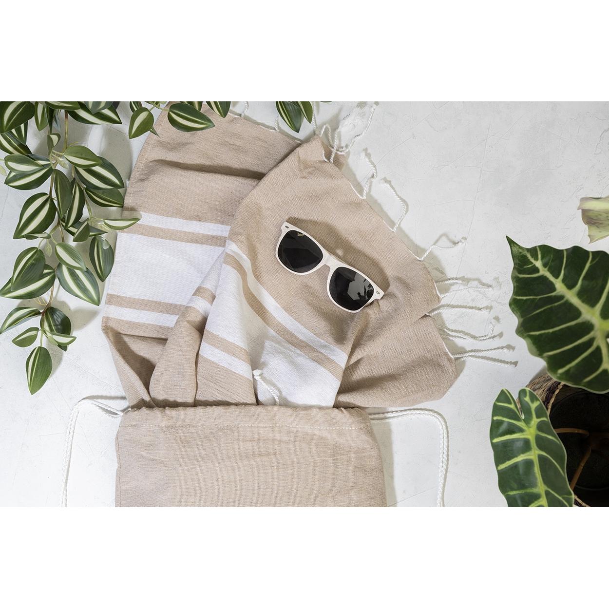 Prosop de plajă din bumbac reciclat și săculeț cu șnur Tortuga natural
