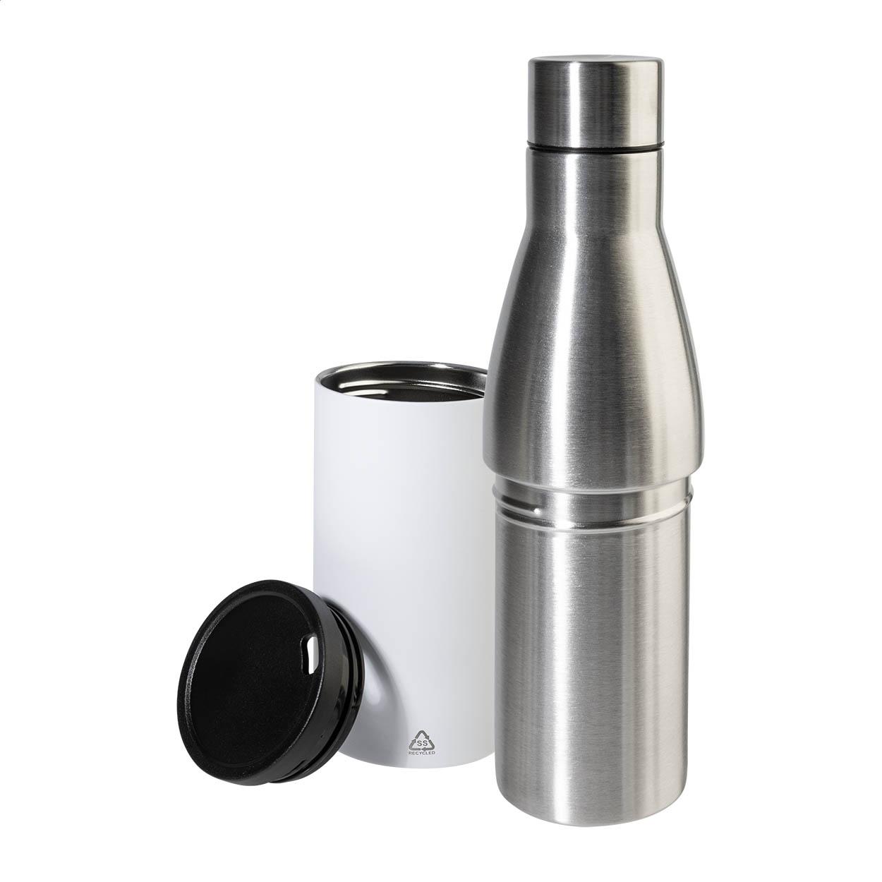 Set 2 în 1 cu sticlă și cană din oțel inoxidabil reciclat Parbat Alb