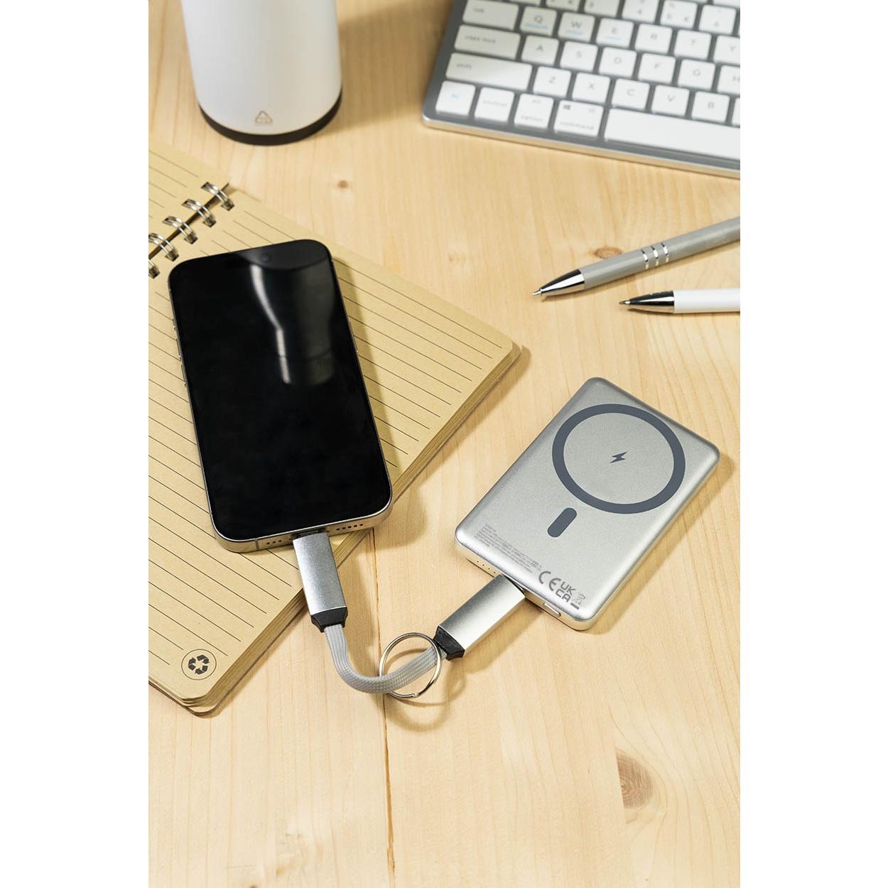 Breloc cu cablu USB-C de 60 W Keycab Argintiu