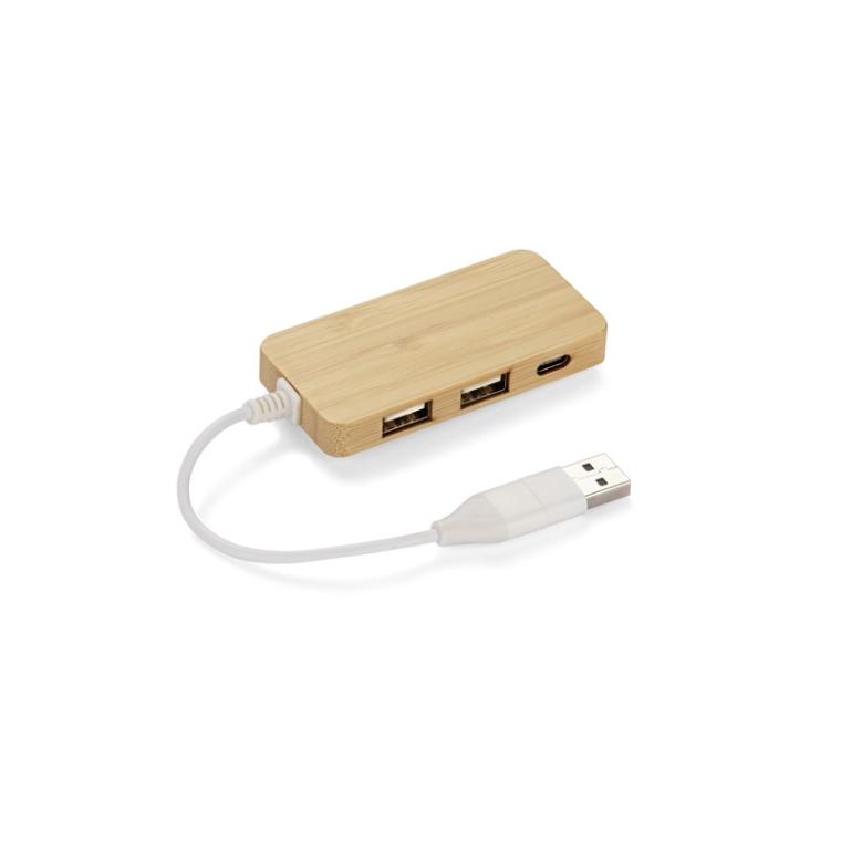 Splitter USB HUB din bambus cu mufă interschimbabilă - RIVO Natural