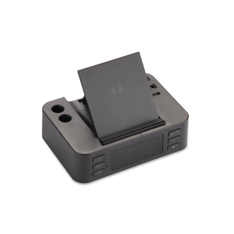 Ceas cu alarmă cu încărcător inductiv CLOCKI Negru