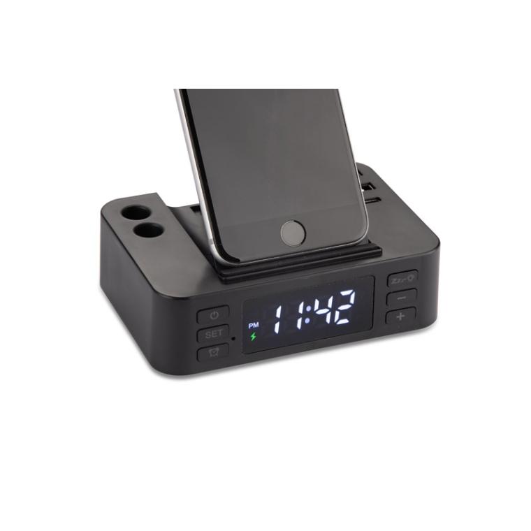 Ceas cu alarmă cu încărcător inductiv CLOCKI Negru