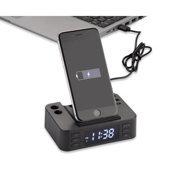 Ceas cu alarmă cu încărcător inductiv CLOCKI Negru