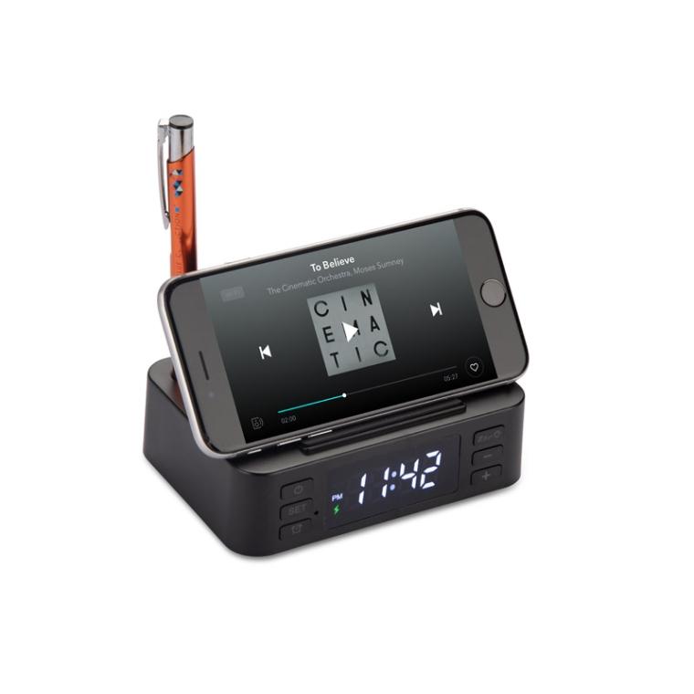 Ceas cu alarmă cu încărcător inductiv CLOCKI Negru