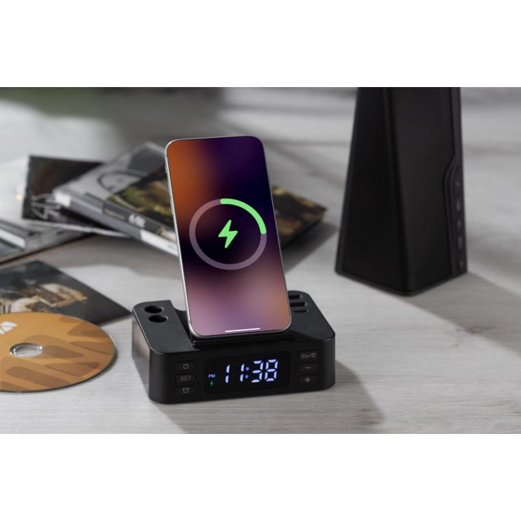 Ceas cu alarmă cu încărcător inductiv CLOCKI Negru