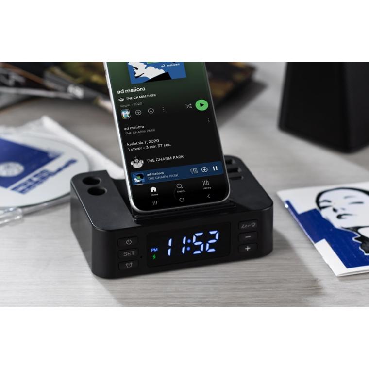 Ceas cu alarmă cu încărcător inductiv CLOCKI Negru