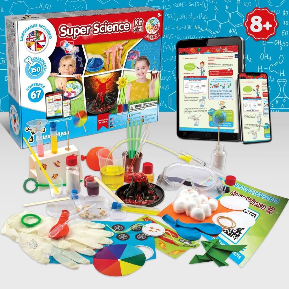 6 in 1 Super Science Kit II. Joc educațional furnizat cu o pungă cadou din hârtie kraft (100 g/m²) Alb