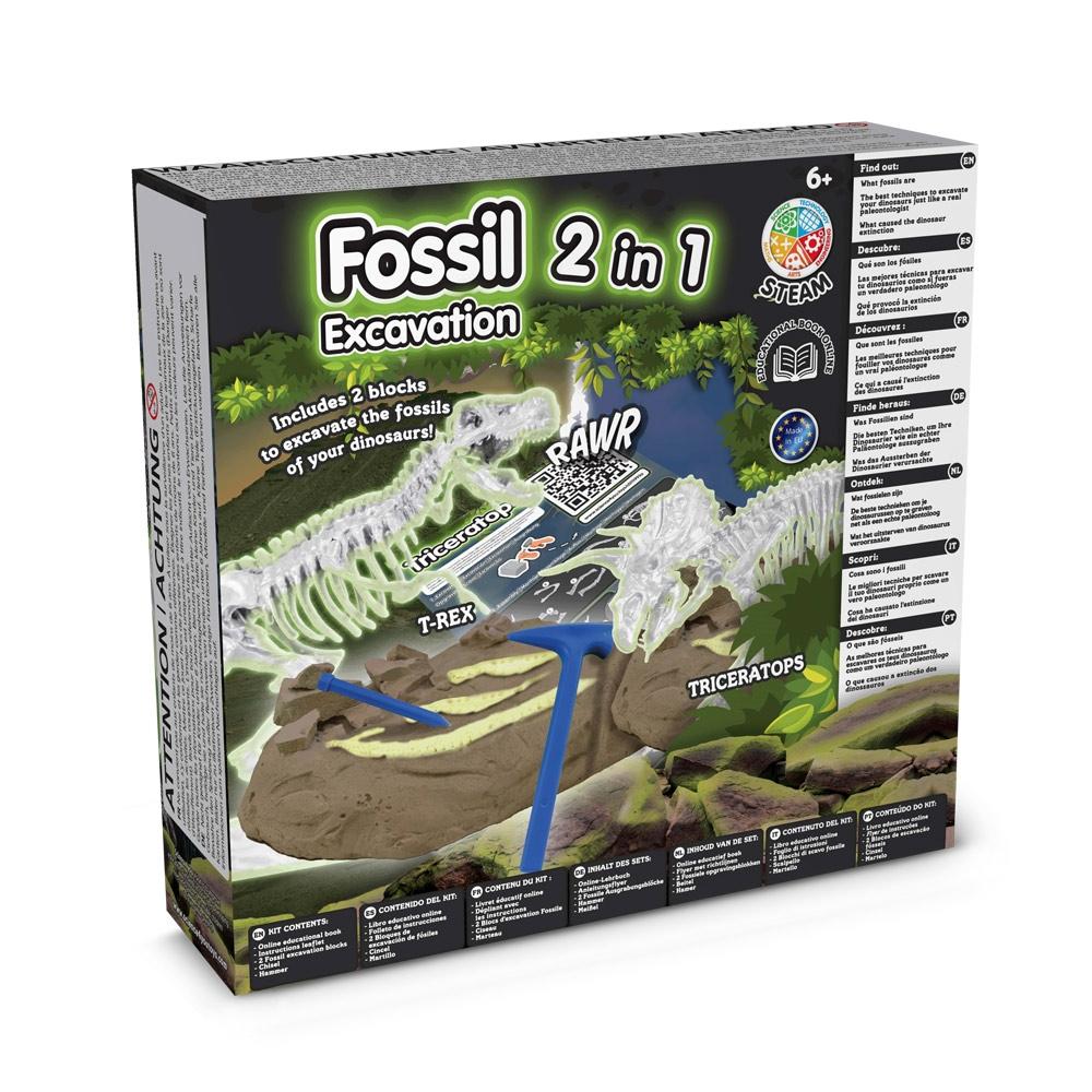 2 in 1 Fossil Excavation Kit II. Joc educațional furnizat cu o pungă cadou din hârtie kraft (90 g/m²) Alb