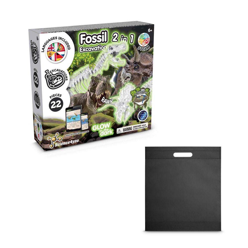 2 in 1 Fossil Excavation Kit IV. Joc educațional furnizat cu o pungă cadou nețesută (80 g/m²) Negru