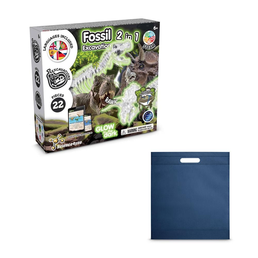 2 in 1 Fossil Excavation Kit IV. Joc educațional furnizat cu o pungă cadou nețesută (80 g/m²) Albastru