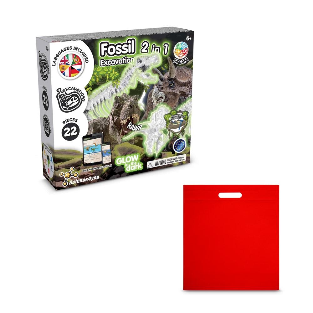 2 in 1 Fossil Excavation Kit IV. Joc educațional furnizat cu o pungă cadou nețesută (80 g/m²) Roșu