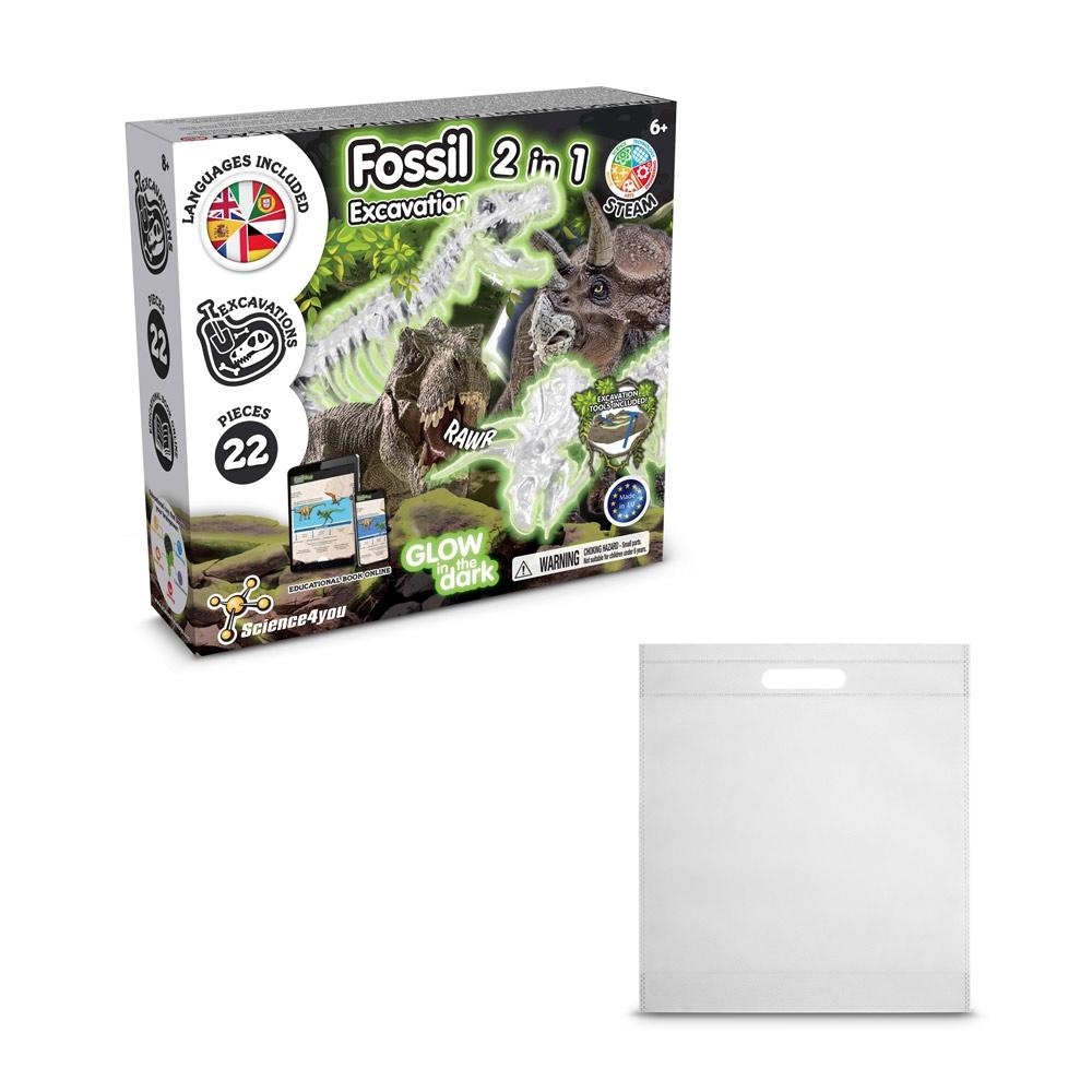 2 in 1 Fossil Excavation Kit IV. Joc educațional furnizat cu o pungă cadou nețesută (80 g/m²) Alb