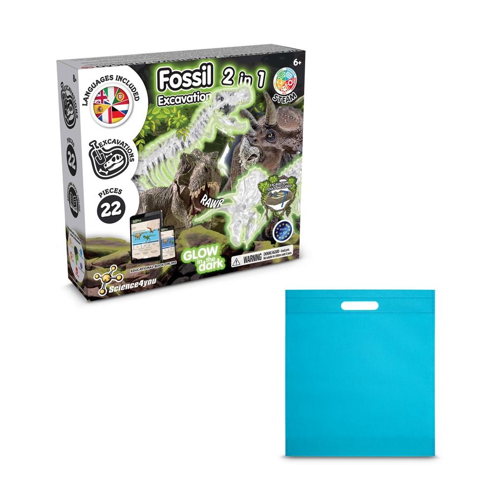 2 in 1 Fossil Excavation Kit IV. Joc educațional furnizat cu o pungă cadou nețesută (80 g/m²) Albastru deschis