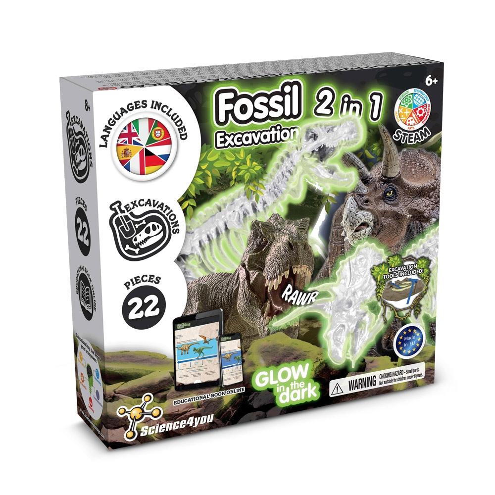 2 in 1 Fossil Excavation Kit V. Joc educațional furnizat cu o pungă de cadou pliabilă 190T Negru