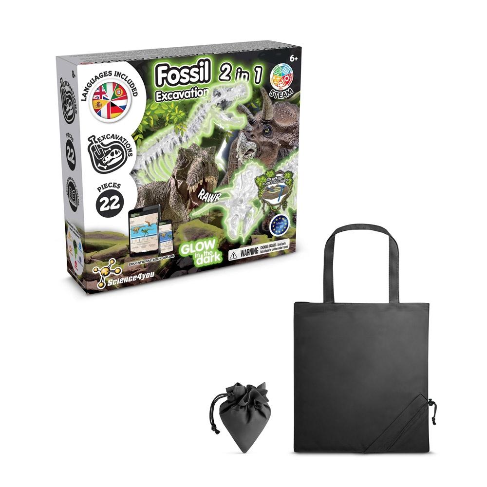 2 in 1 Fossil Excavation Kit V. Joc educațional furnizat cu o pungă de cadou pliabilă 190T Negru