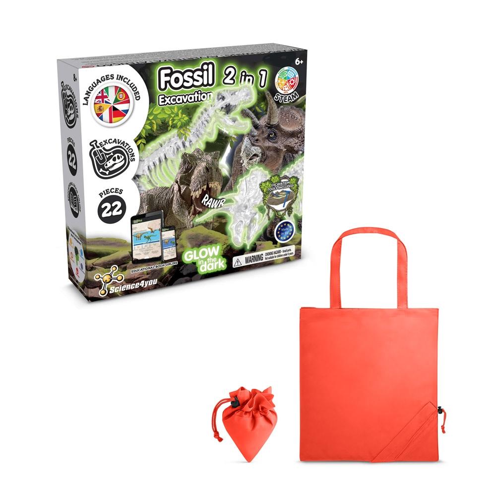 2 in 1 Fossil Excavation Kit V. Joc educațional furnizat cu o pungă de cadou pliabilă 190T Roșu