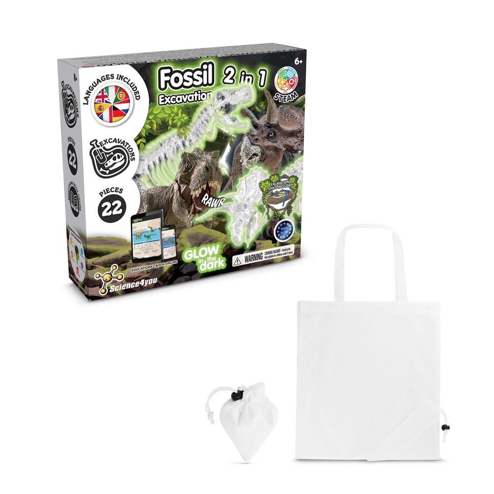 2 in 1 Fossil Excavation Kit V. Joc educațional furnizat cu o pungă de cadou pliabilă 190T Alb